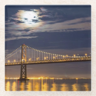 The moonrise tonight over the Bay Bridge Glass Coaster