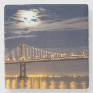 The moonrise tonight over the Bay Bridge Stone Coaster