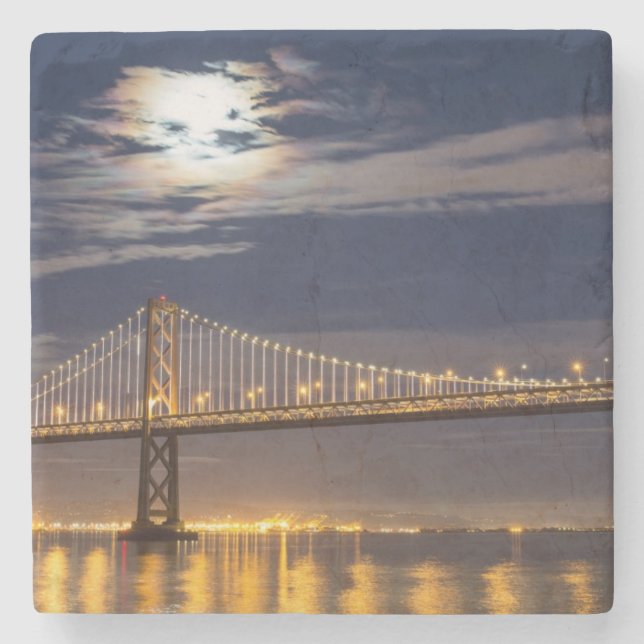 The moonrise tonight over the Bay Bridge Stone Coaster (Front)