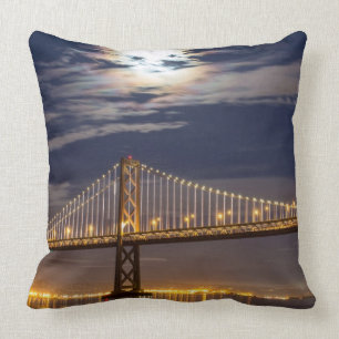 The moonrise tonight over the Bay Bridge Throw Pillow