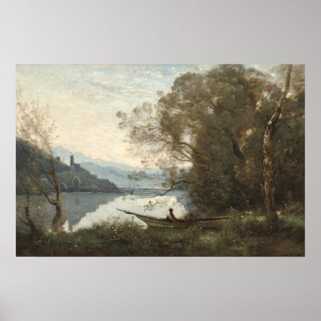 The Moored Boatman - Jean-Baptiste- Corot Fine Art Poster (Front)