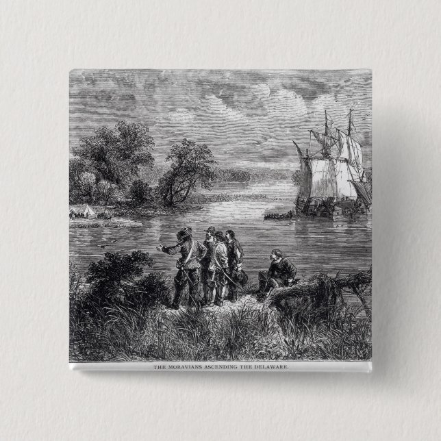 The Moravians Ascending the Delaware 2 Inch Square Button (Front)