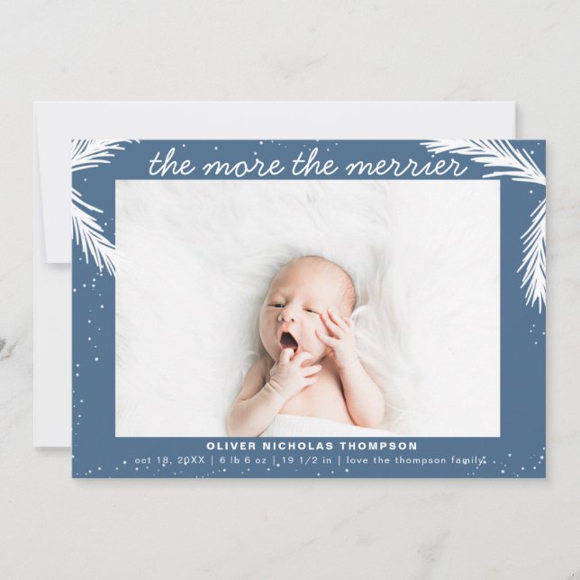 The More Merrier Christmas Boy Birth Announcement (Front)