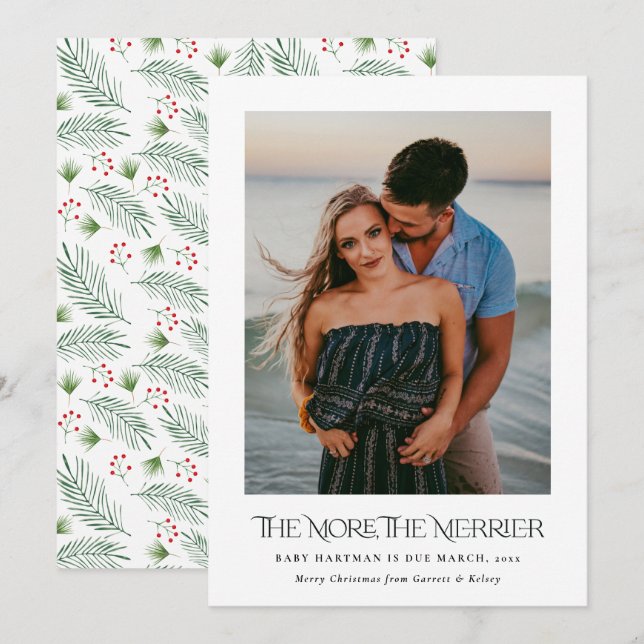 The More the Merrier Announce Pregnancy Photo   Holiday Card (Front/Back)