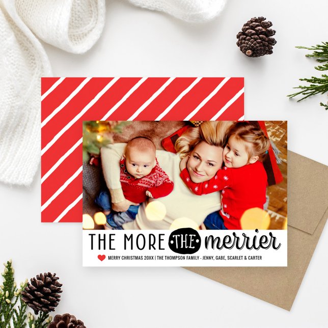 The More The Merrier Black Red Christmas Photo Holiday Card (Creator Uploaded)