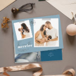 The More The Merrier Blue Birth Announcement Photo<br><div class="desc">A modern holiday card as a birth announcement for a boy in blue with a simple minimal message "The more the merrier" includes templates for 2 photos on the front and 1 on the back Personalize with your names, short message on the front, and on the back baby stats. *...</div>