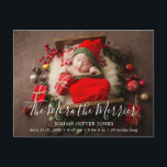 The More the Merrier Cute Photo Christmas Birth Announcement Postcard<br><div class="desc">Cute holiday birth announcement postcard featuring a simple design with "the more the merrier" in an elegant script along with baby's name and birth stats over your favourite newborn photo. The back has a second picture and your personal message in red. This modern holiday birth announcement is perfect if your...</div>