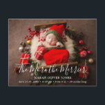 The More the Merrier Cute Photo Christmas Birth Announcement Postcard<br><div class="desc">Cute holiday birth announcement postcard featuring a simple design with "the more the merrier" in an elegant script along with baby's name and birth stats over your favourite newborn photo. The back has a second picture and your personal message in red. This modern holiday birth announcement is perfect if your...</div>