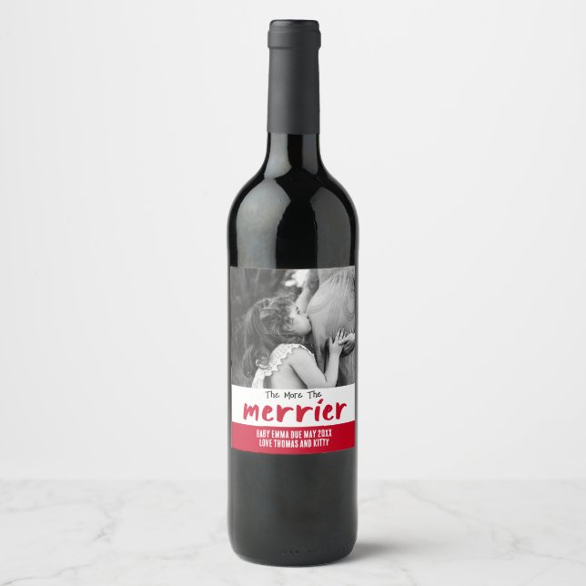 The More The Merrier Personalized Pregnancy  Wine Label (Front)