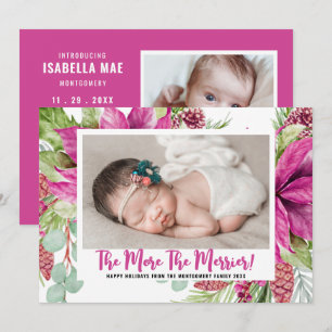 The More The Merrier Poinsettia Photo Holiday Baby Announcement