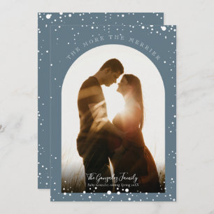 The More the Merrier Pregnancy Modern Snowy Photo  Holiday Card