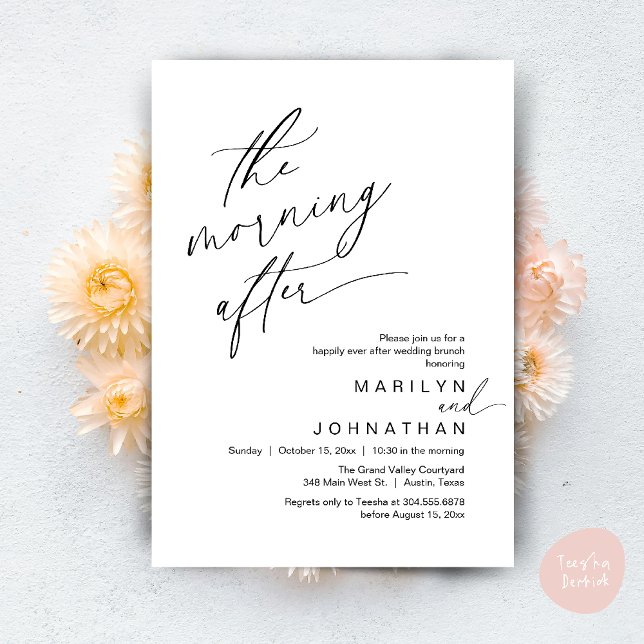 The Morning After, Happily Ever After Brunch Invitation (The Morning After, Happily Ever After Brunch Invites Card PDF Romantic Aesthetic Black White)