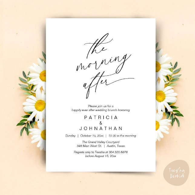 The Morning After, Happily Ever After Brunch Invitation (The Morning After, Happily Ever After Brunch Invites Card PDF Romantic Aesthetic Black White)