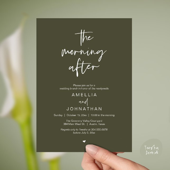 The morning after, Modern Post Wedding Brunch Invitation (The morning after, Modern Post Wedding Brunch celebration  Invitation card in olive green)