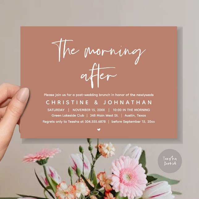 The Morning After, Modern Post Wedding Brunch Invitation (Thanks a brunch, The Morning After, post wedding celebration invitation card, PDF, Terracotta Brown)