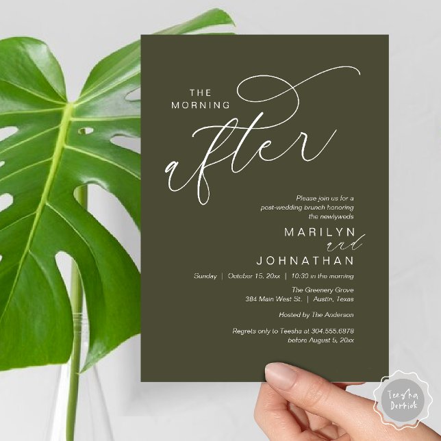 The Morning After, Post Wedding Brunch Celebration Invitation (The Morning After, Post Wedding Brunch Appreciate Thank You Invitation Card PDF Olive Green)