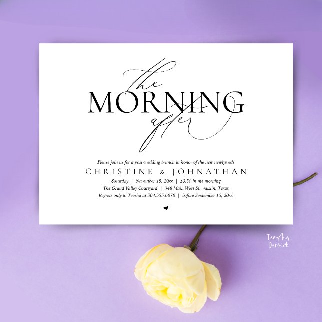 The Morning After, Post Wedding Brunch Elopement Invitation (The Morning After, Post Wedding Brunch Elopement Invitation Card in warm contemporary Black White)