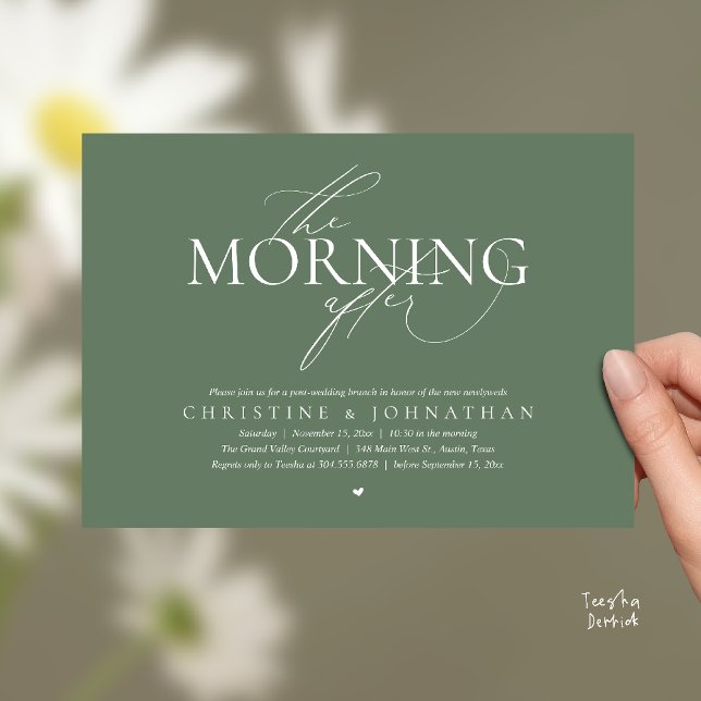 The Morning After, Post Wedding Brunch Elopement Invitation (The Morning After, Post Wedding Brunch Elopement Invitation Card in warm contemporary sage green)