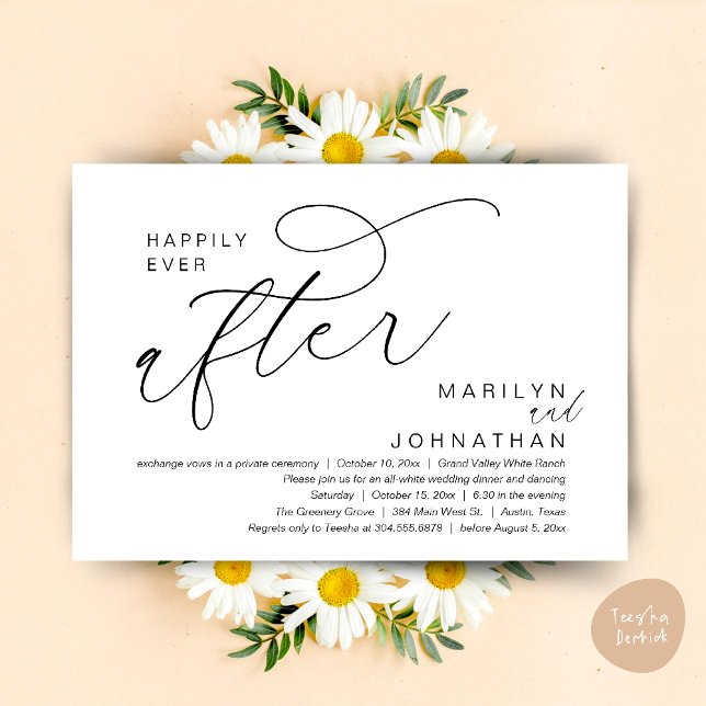 The Morning After, Post Wedding Brunch Thank You Invitation (Romantic Happily Ever After Wedding Dinner Party Lunch Brunch Invitation PDF Card Black White)