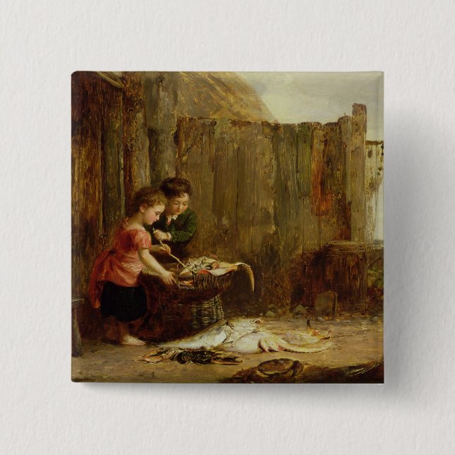 The Morning Catch, 19th century 2 Inch Square Button (Front)