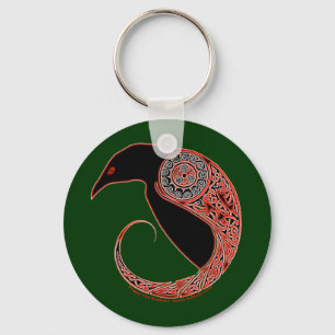 The Morrigan Celtic Raven Keychain, Green Keychain