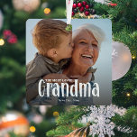 The Most Loved GRANDMA' Cute Gift  Metal Ornament<br><div class="desc">Let a grandmother know how much she is loved with this; Cute Modern Custom Photo Grandma Christmas Ornament. Design features fun white typography that reads 'The Most Loved GRANDMA'. Simply upload your favourite picture and personalize the name/s of who its from. Text colour can be changed by using the 'customize...</div>