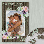 The Most Loved Mom Ever - Floral and Custom Photo Jigsaw Puzzle<br><div class="desc">Make your own custom photo jigsaw puzzle for the most loved mom ever! The template is set up ready for you to edit "Mom", to mum, mama or your preferred name for your mother and upload your favourite photo. A vertical portrait photo will be the easiest to use - (landscape...</div>