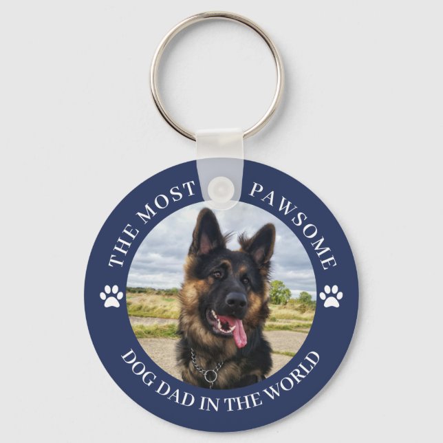The Most Pawsome Dog Dad Blue Keychain (Front)