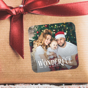 The most wonderful time Christmas photo Square Sticker