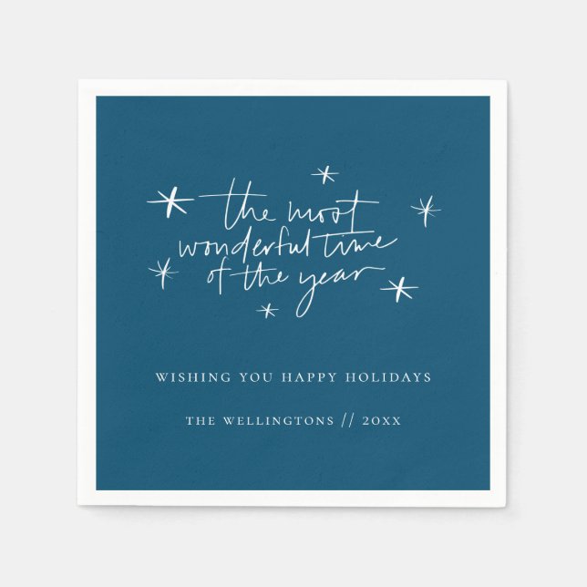 The Most Wonderful Time of the year Blue Holiday Napkin (Front)