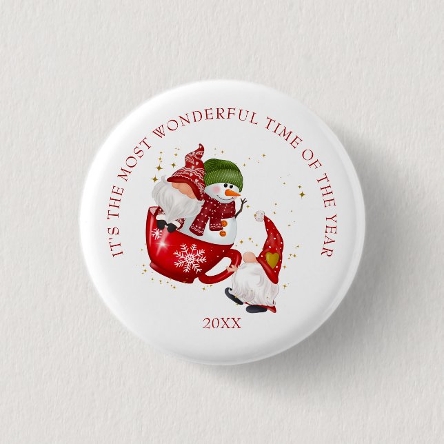 The Most Wonderful Time of Year Christmas Gnome 1 Inch Round Button (Front)