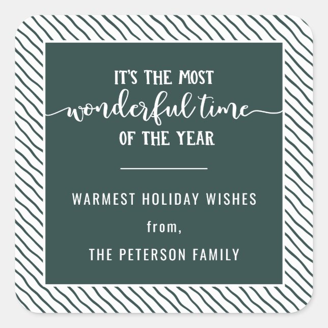 The Most Wonderful Time Of Year Green Holiday Square Sticker (Front)