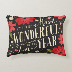 The Most Wonderful Time of Year Holiday Floral Accent Pillow