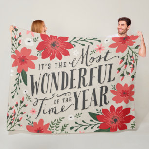 The Most Wonderful Time of Year Holiday Floral Fleece Blanket