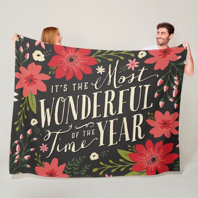 The Most Wonderful Time of Year Holiday Floral Fleece Blanket (In Situ)