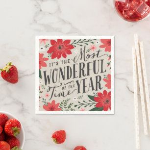 The Most Wonderful Time of Year Holiday Floral Napkin