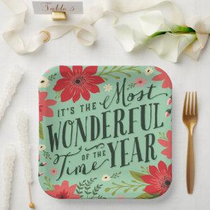 The Most Wonderful Time of Year Holiday Floral Paper Plate