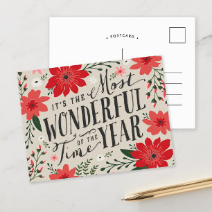 The Most Wonderful Time of Year Holiday Floral Postcard