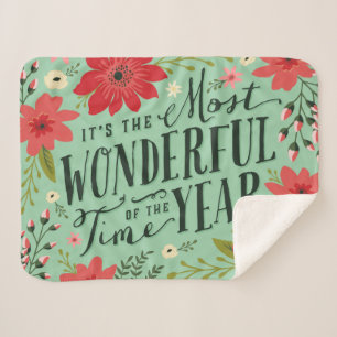 The Most Wonderful Time of Year Holiday Floral Sherpa Blanket