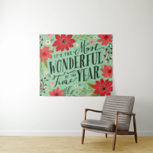 The Most Wonderful Time of Year Holiday Floral Tapestry
