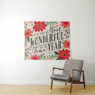 The Most Wonderful Time of Year Holiday Floral Tapestry
