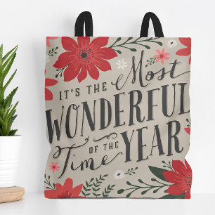 The Most Wonderful Time of Year Holiday Floral Tote Bag