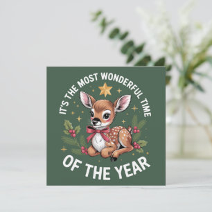 The Most Wonderful Time Vintage Deer Christmas  Holiday Card