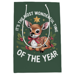 The Most Wonderful Time Vintage Deer Christmas Medium Gift Bag