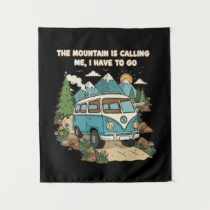 The Mountain Is Calling Retro Camper Van Nature Tapestry