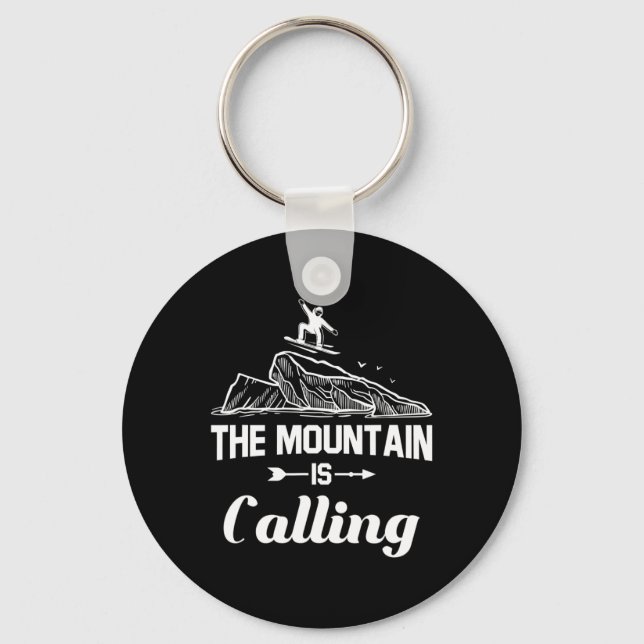 The Mountain Is Calling Snowboarder Snowboard Gift Keychain (Front)