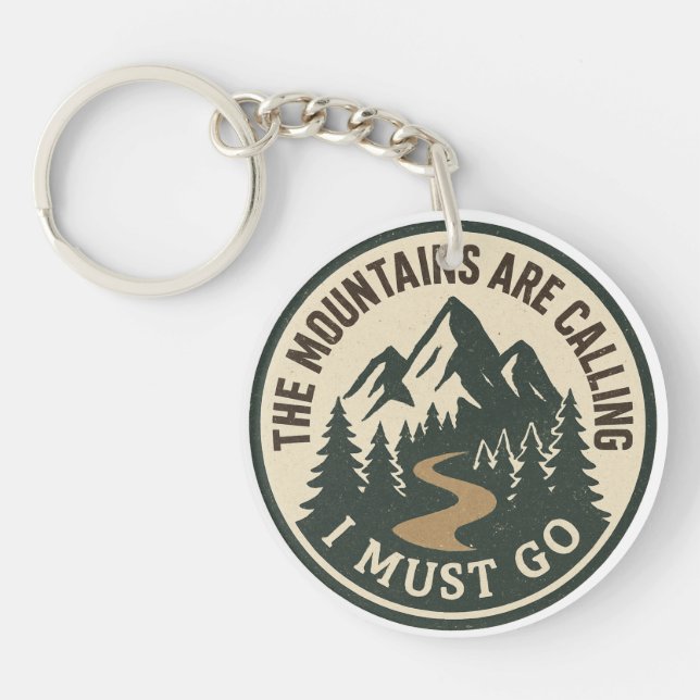 The Mountains Are Calling – Adventure Hiking Badge Keychain (Front)