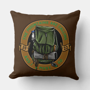 The Mountains Are Calling Backpack Hiking Camping  Throw Pillow