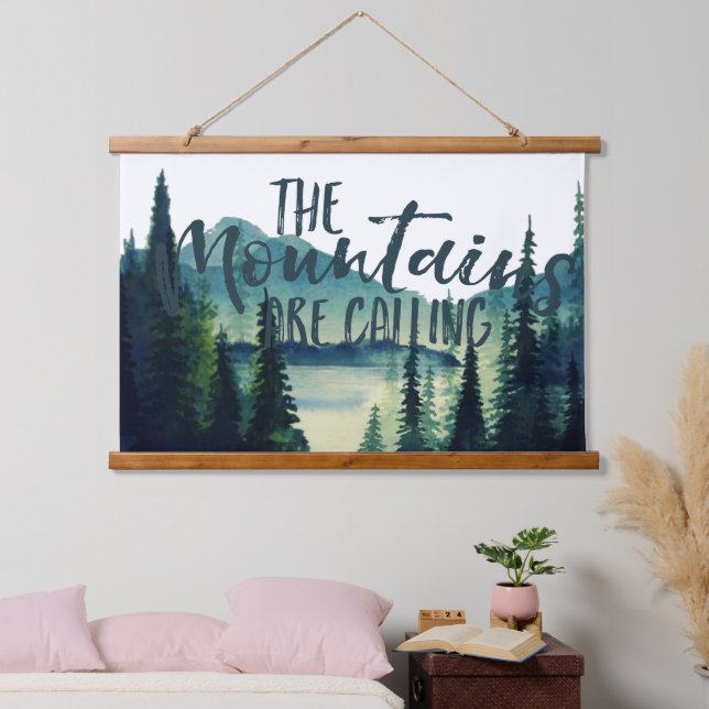 The Mountains Are Calling | Camping Quote Hanging Tapestry (Bedroom)
