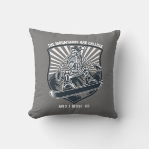 The Mountains Are Calling Funny Snowboarding Sport Throw Pillow